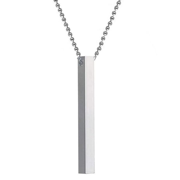 Minimalist Vertical Bar Necklace — Silver Stainless Steel, Unisex