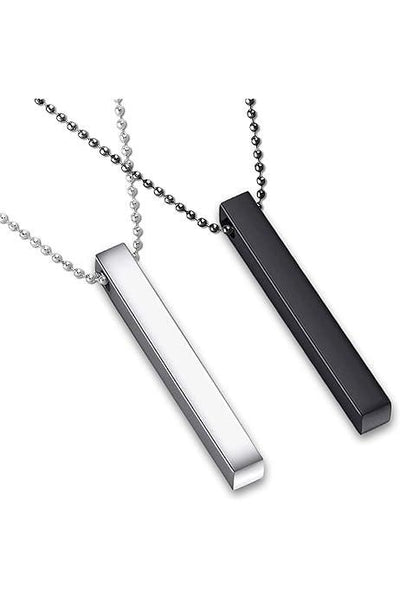 Vertical Bar Necklace Duo - Unisex Stainless Steel (Silver & Black)