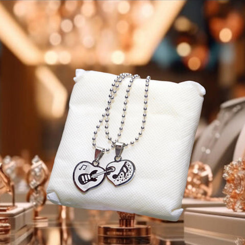 Silver Plated Heart Couple Pendant - Elegant Alloy Necklace Gift