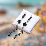 Gold-Plated Green Flower Drop Earrings - Elegant Floral Design