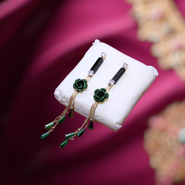 Gold-Plated Green Flower Drop Earrings - Elegant Floral Design
