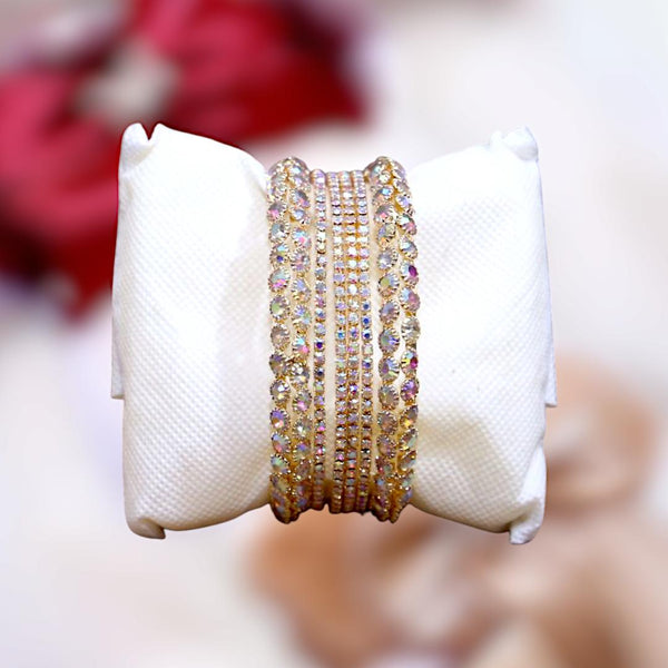 Set of 6 Elegant Gold-Plated Turkish Kara Bangles with Crystals