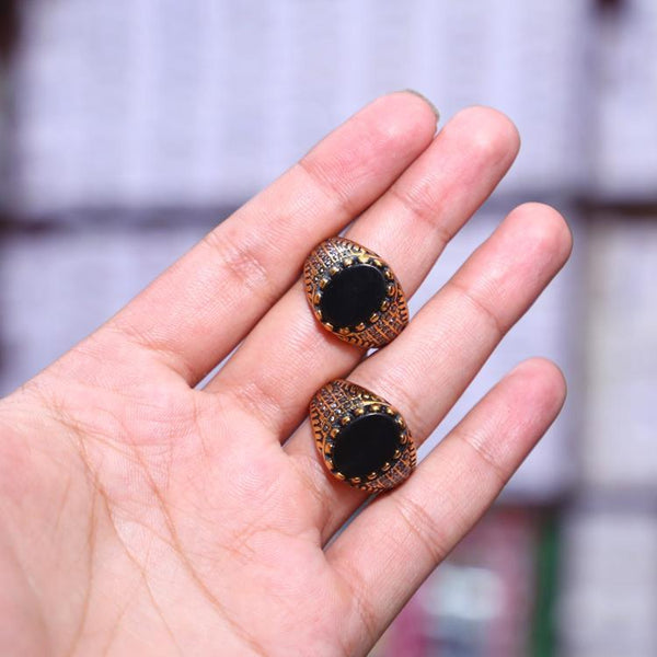 Turkish Design Resin Polish Crystal Men's Ring — Golden Stainless Steel