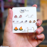 Funky Gold-Plated Crystal Earring Tops — 7-Pc Set for Women