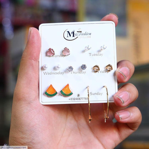 Funky Gold-Plated Crystal Earring Tops — 7-Pc Set for Women