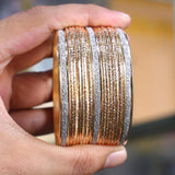 15-Piece Indian Gold-Plated Crystal Kara Bangles - Stainless Steel