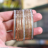 15-Piece Indian Gold-Plated Crystal Kara Bangles - Stainless Steel