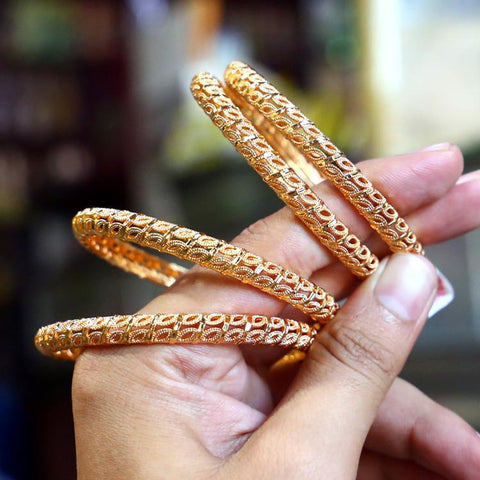 2-Pc Indian Gold-Plated Crystal Kara Bangles - Elegant Set