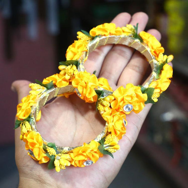 Funky Yellow Kara Bangle Set — 2-Piece Alloy Bangles for Women