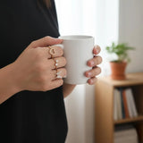 8-Piece Funky Crystal Adjustable Rings Set — Golden Stainless Steel Jewelry