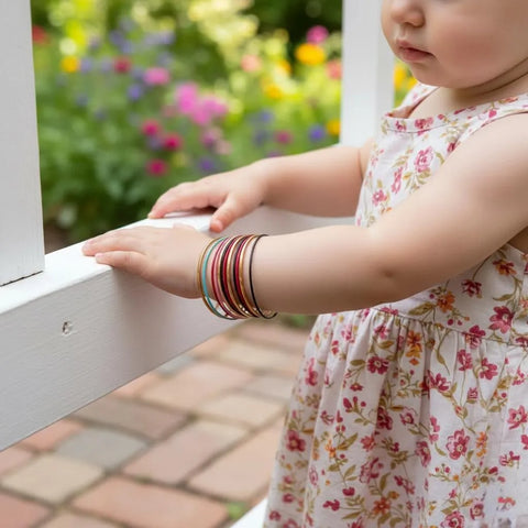 12-Piece Multicolor Kara Bangle Set for Girls (Ages 4–6)