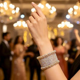 6-Piece Funky Silver-Plated Crystal Kara Bangle Set - Golden Accent