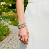 6-Piece Funky Silver-Plated Crystal Kara Bangle Set - Golden Accent