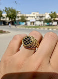 Turkish Design Resin Polish Crystal Men's Ring — Golden Stainless Steel