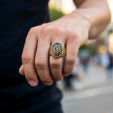 Turkish Resin-Polish Crystal Men's Ring - Golden Stainless Steel