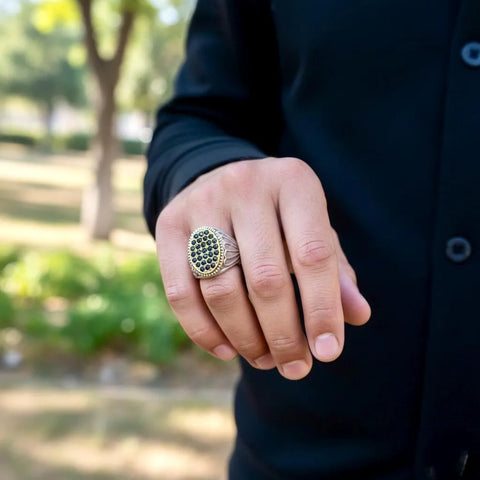 Turkish Design Men's Resin-Polish Crystal Ring - Stainless Steel