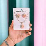 Funky Gold-Plated Crystal Pendant Set - Pink Multicolor Jewelry