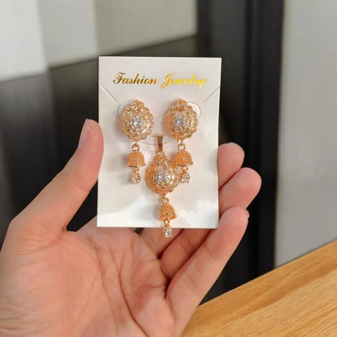 Modern 1 Carat Gold-Plated Crystal Pendant Set - Stainless Steel