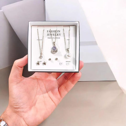 Funky Silver-Plated Stainless Steel Crystal Pendant Set