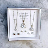 Funky Silver-Plated Stainless Steel Crystal Pendant Set