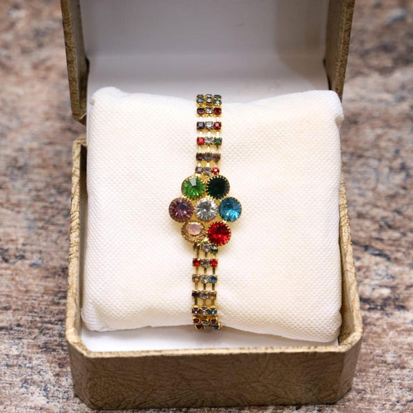 Gold Plated Multicolor Gemstone Chain Bracelet - Elegant Metal Jewelry