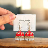 Funky Gold-Plated Crystal Jhumka Earrings — Pink, Blue & Red (Pair)