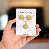 Gold-Plated Flower Crystal Pendant Set — Pink & Green Accent