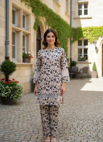 Stylish 2 Pcs Women's Cotton Lawn Printed Suit - Multicolor
