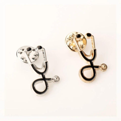 Doctor's Stethoscope Enamel Pin — Gold & Silver Medical Brooch