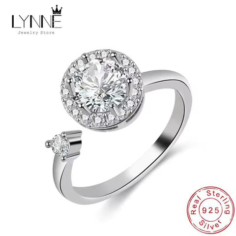 Silver Multi-Charm Adjustable Ring with Zircon Accent - Rotating Style