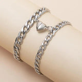 Silver & Gold-Plated Magnetic Heart Couples Bracelet Set - 2pcs