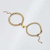 Silver & Gold-Plated Magnetic Heart Couples Bracelet Set - 2pcs