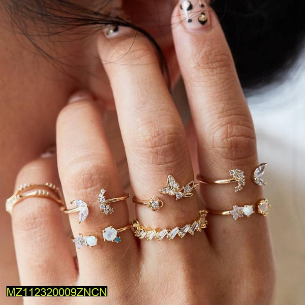 Vintage Crystal Gold-Plated Adjustable Ring Set — Stackable Elegance