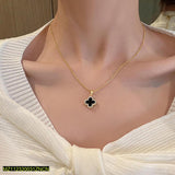 Black Four-Leaf Clover Pendant Necklace — Gold Plated Alloy