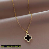 Black Four-Leaf Clover Pendant Necklace — Gold Plated Alloy
