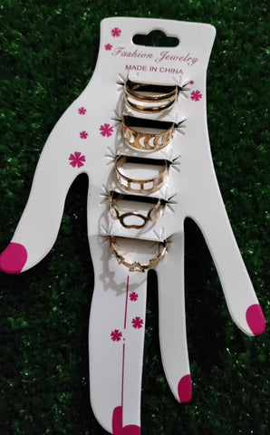 5-Piece Korean Style Adjustable Golden Ring Stack Set — Elegant Alloy