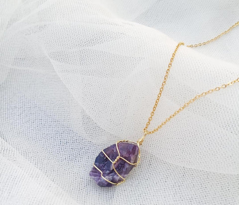 Funky Gold-Plated Purple Gemstone Pendant - Adjustable Unisex Necklace