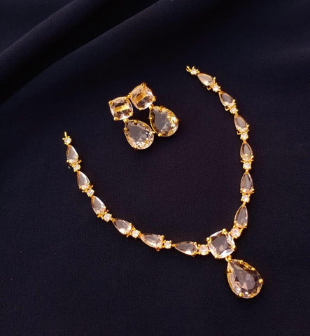 Elegant Gold-Plated Fancy Necklace Set with Semi-Precious Stones