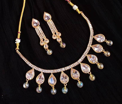 Elegant Gold-Plated Necklace Set with American Diamond Stones – 2-Pc