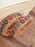 Noratan Gold-Plated Kara Bangles – 2 Pcs with Multicolor Zircon