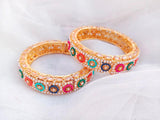 Noratan Gold-Plated Kara Bangles – 2 Pcs with Multicolor Zircon