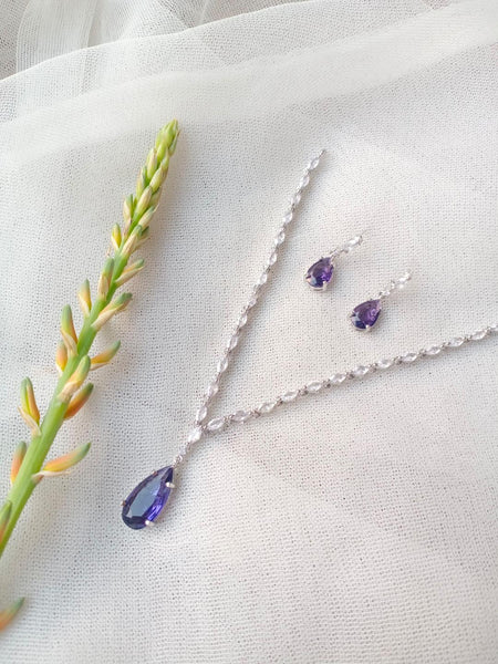 Modern Silver-Plated Purple Zircon Pendant Set — 3-Piece