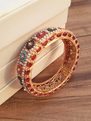 Noratan Multicolor Gemstone Kara Bangle — Gold Plated Alloy