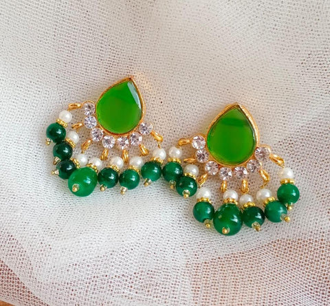 Gold-Plated Alloy Ear Studs with Artificial Stones — Elegant Studs