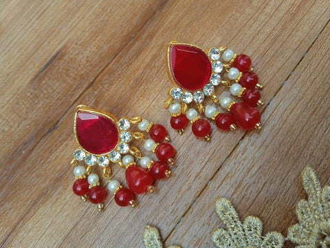 Gold-Plated Alloy Ear Studs — Elegant Artificial Stone Studs