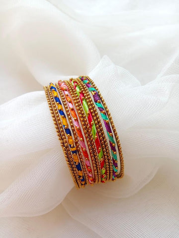 12-Piece Multicolor Alloy Bangles Set — Mixed Sizes (2.4, 2.6, 2.8, 2.10)