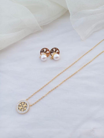 Van Cleef Gold-Plated Stainless Steel Pendant & Earring Set