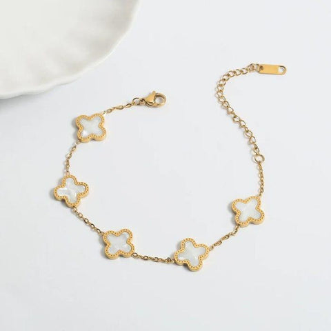 Elegant Gold-Plated Clover Chain Bracelet — Stainless Steel Women's Charm