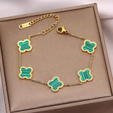 Gold-Plated Clover Chain Bracelet — Green Stainless Steel Women