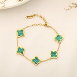 Gold-Plated Clover Chain Bracelet — Green Stainless Steel Women